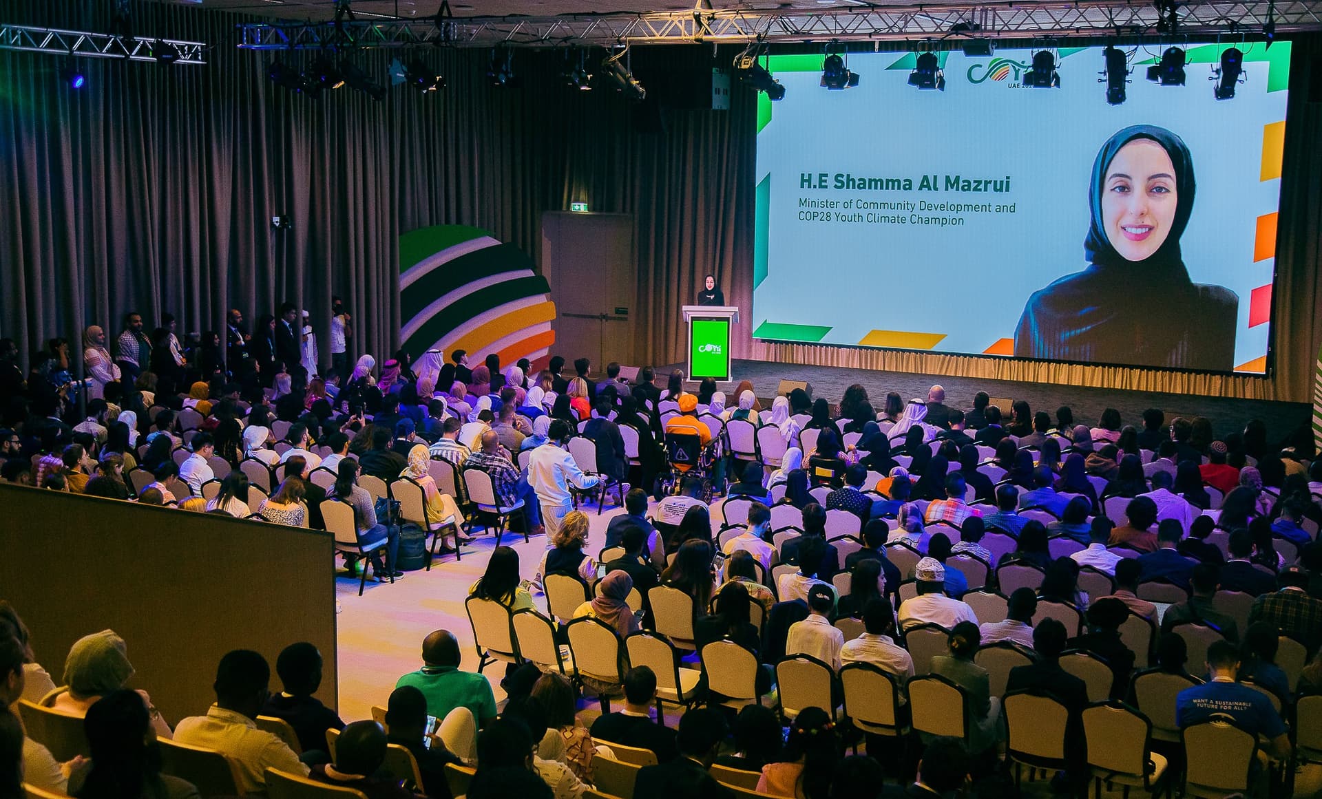 COY18 plenary session with H.E. Shamma Al Mazrui, COP28 Youth Climate Champion