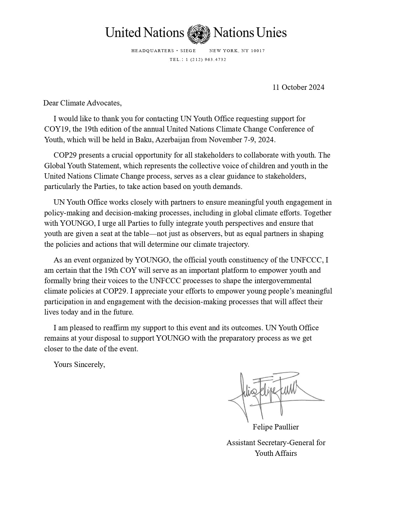 Endorsement Letter for COY19 - UNYO — page 1