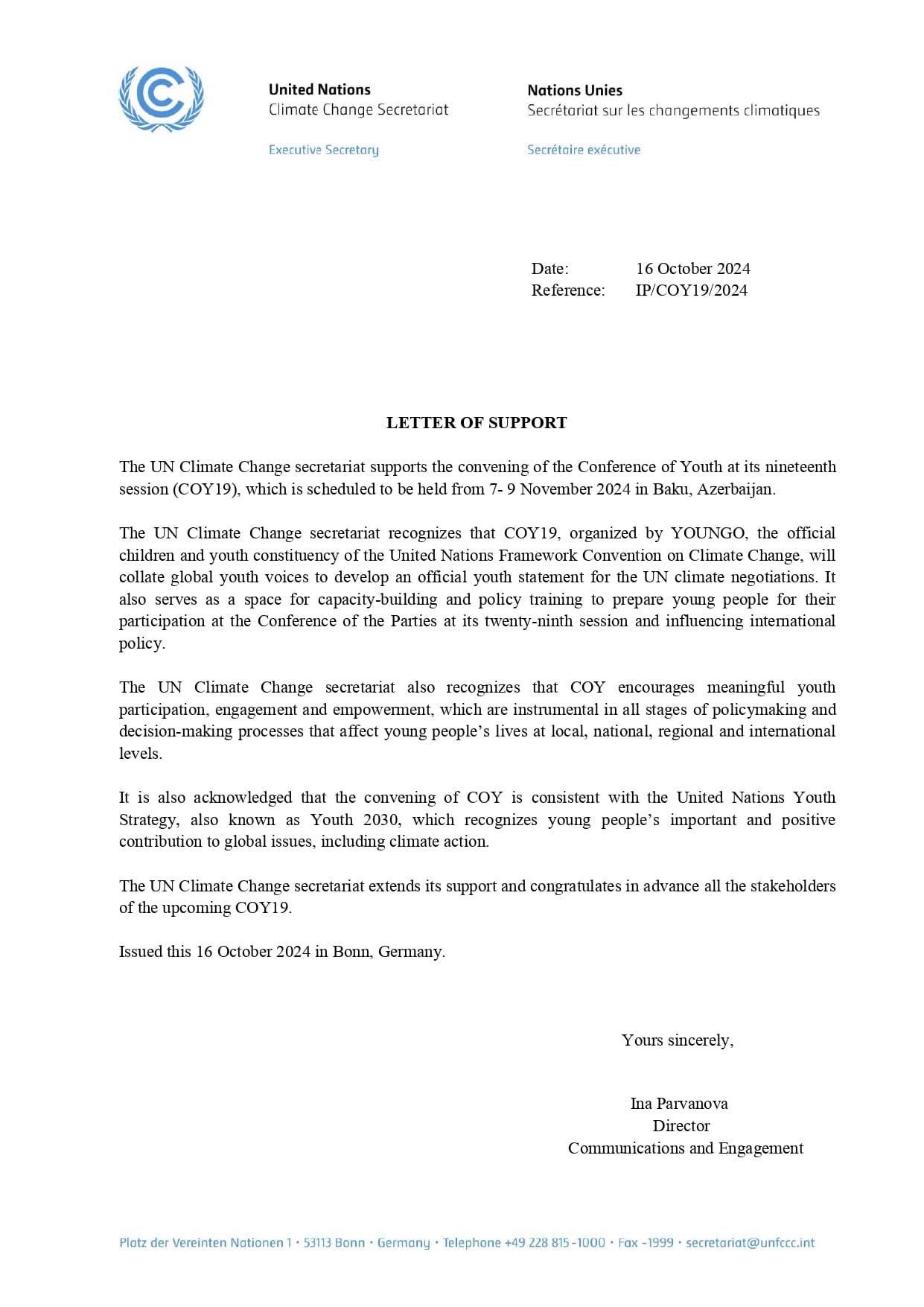 YOUNGO COY19 support letter